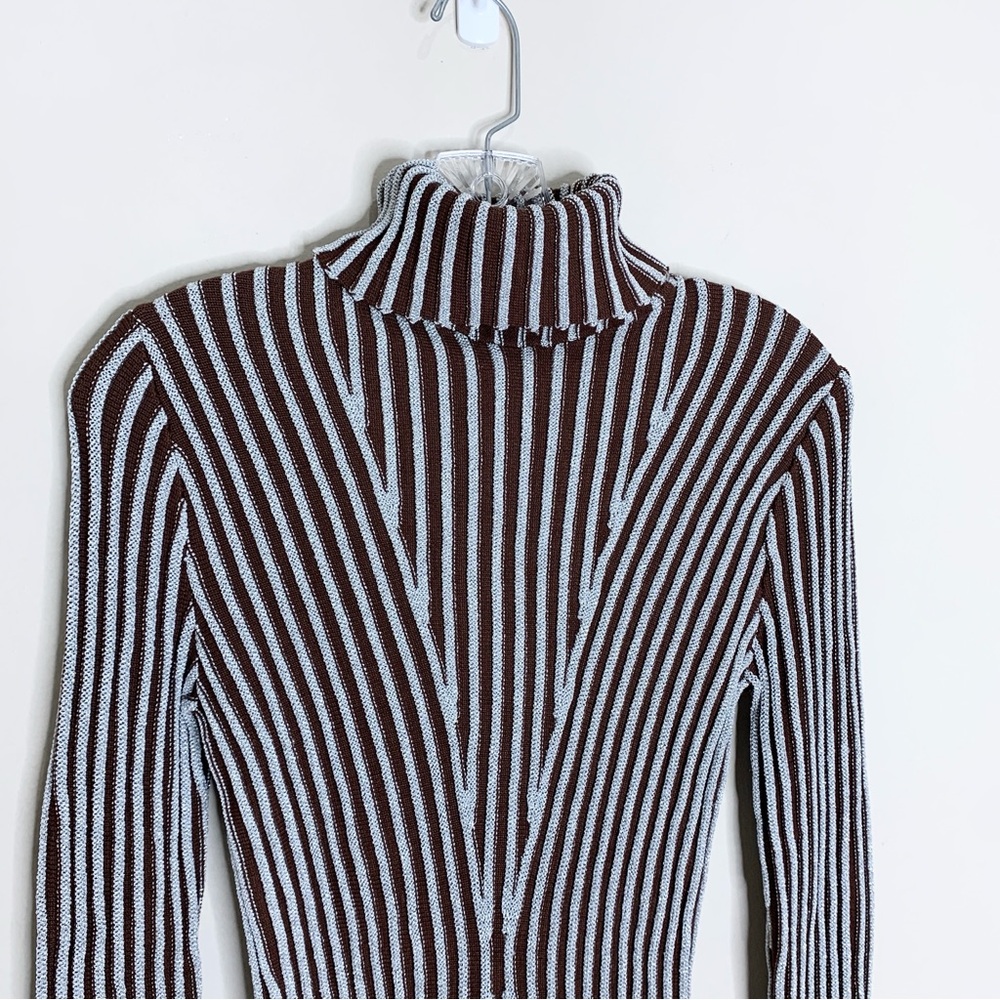 Hanifa Cici Knit Mini Dress (Sz S) Ribbed Long Sleeve Turtleneck Brown Silver - Picture 6 of 16